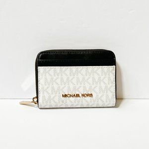 Michael Kors Jet Set Travel Zip Around Card Case Wallet MK White Black